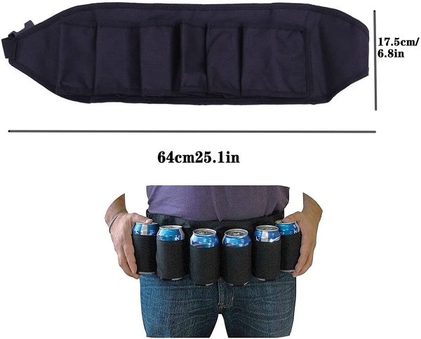 Ceinture Pour Porte Bière Support De Ceinture Canette Soda Pour Buveur Portable Ceinture De Bière Réglable Pliable Avec 6 Porte-Gobelets For Party Camping Voyage Escalade Randonnée Extérieure (Noir) – Image 2