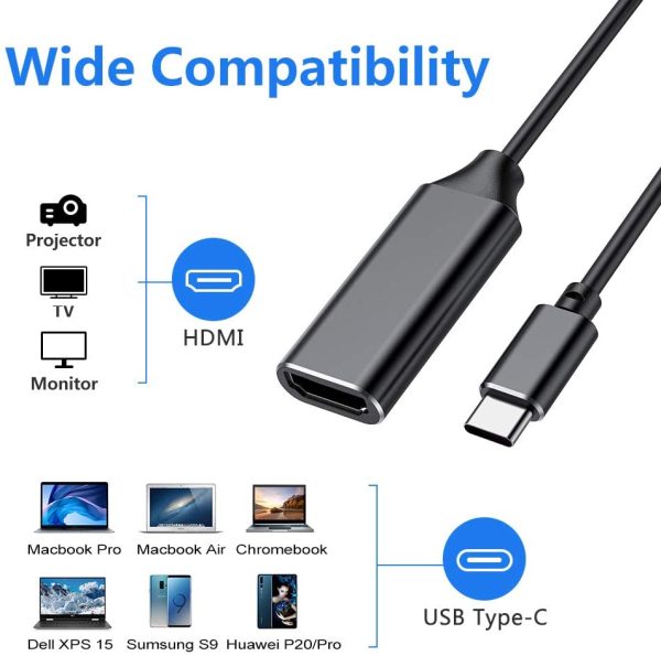 Adaptateur USB C vers HDMI, Adaptateur USB Type C à HDMI 4k (Thunderbolt 3 compatible) avec sortie audio vidéo pour MacBook Pro 2018/2017, iPad pro 2018, Samsung Note 9/S9, Huawei Mate 20 etc (Black) – Image 7