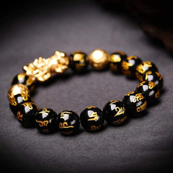 Excras Feng Shui Bracelet D'amulette Pi Xiu, Bracelet en Obsidienne Naturelle Noire – Image 2