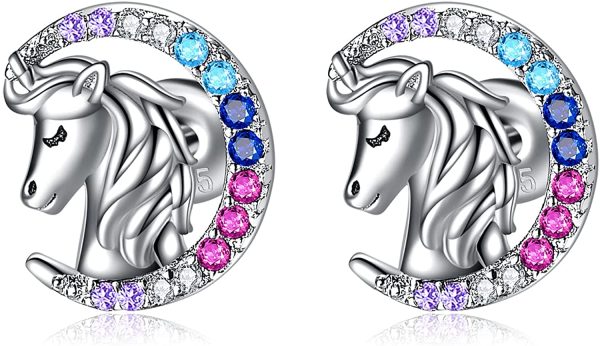 YFN Boucles D'oreilles Licorne en Argent Sterling 925 Boucles D'oreilles Lune Licorne Cadeaux pour Femmes Filles – Image 3