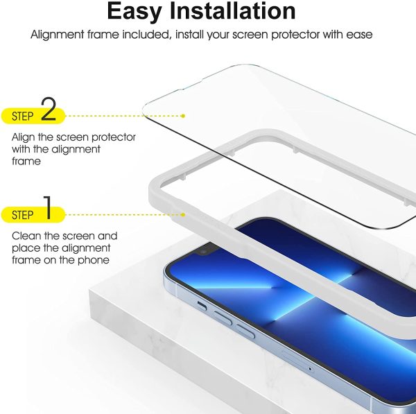 SPARIN 3+2 Pièces Verre Trempé Compatible avec iPhone 13 Pro, 3 Protecteurs d'écran et 2 Pièces Caméra Protection écran, Vitre Protecteur avec Outil D'alignement Facile, 9H dureté, sans Bulles – Image 2