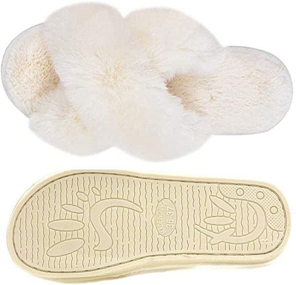 Fadezar Pantoufle Femme Chausson Peluche Chaud Slippers Claquette Fourrure Sandal Bout Ouvert Accueil Chaussures