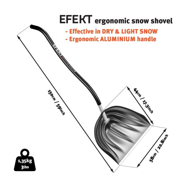 EFEKT - Outil à racler Pelle à neige ultra-légère, ergonomique et robuste pour le déblaiement de la neige hivernale et le nettoyage (e58, w58) (Aluminium e58 Pelle à neige) – Image 2