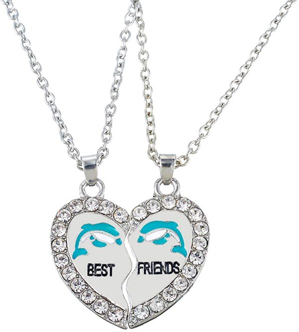 HOUSWEETY 2 Pcs Collier d'Amitie Forever Pendentif Coeur Briser Couple Puzzle Dauphin Best Friends pour Femme Fille – Image 5