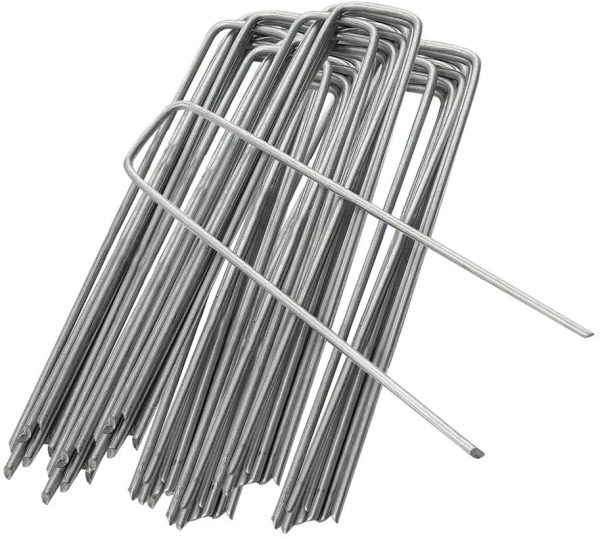 ANSIO Lot de 50 Piquet Jardin de Fixation en Acier Galvanisé 150 mm/6"- Ancrage au Sol Toile paillage Agrafes pour bache Mauvaise Herbe – Image 6