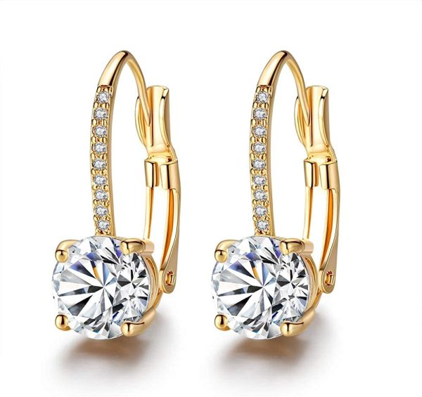 Élégantes boucles d'oreilles créoles en plaqué or avec zircons Pour femme et fille (A) – Image 3