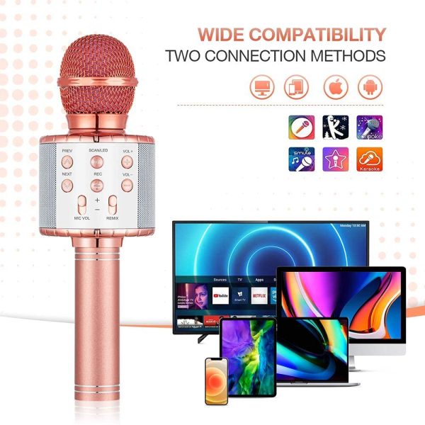 Cvozo Microphone karaoké 4 en 1 sans fil Bluetooth pour enfants, cadeau amusant pour adolescents, filles, garçons, KTV portable enregistreur pour iOS, Android, PC – Image 4