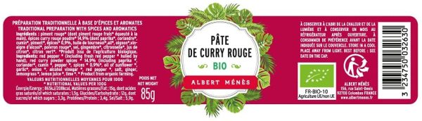 Albert Ménès Bio Pâte de Curry Rouge Savoir-Faire Artisanal/Français, 85 g, 1 Unité – Image 2