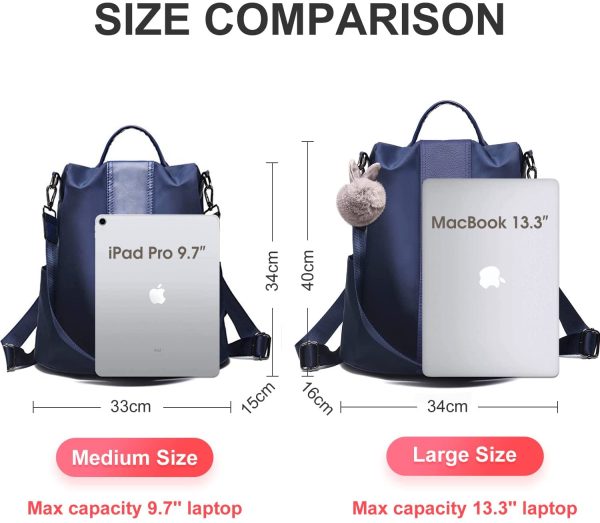 Charmore Femme Sac À Dos Étanche En Nylon Sacs D'école Anti-vol Sacs À Bandoulière - Bleu Foncé - M – Image 7