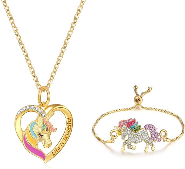 Ensemble de Bijoux Licorne, Ouinne Bracelet Collier de Charme en Cristal Brillant de Licorne pour Filles Femmes Enfant – Image 2