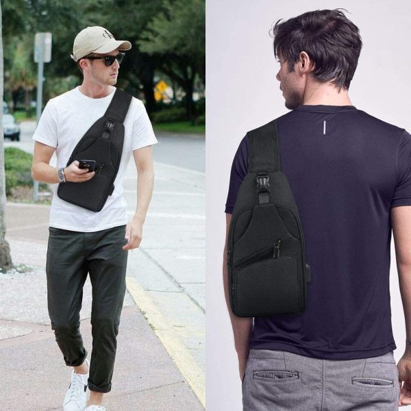 flintronic Sacoche Homme Bandouliere, Sac à Poitrine avec Chargement USB et Port pour Écouteurs, Sac à Dos de Voyage pour Homme & Femme (avec 1*Câble USB) – Image 6