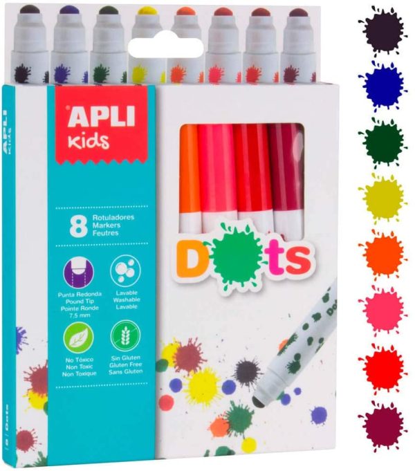 Apli kids 16805-8 feutres Dots avec embouts ronds - 8 couleurs