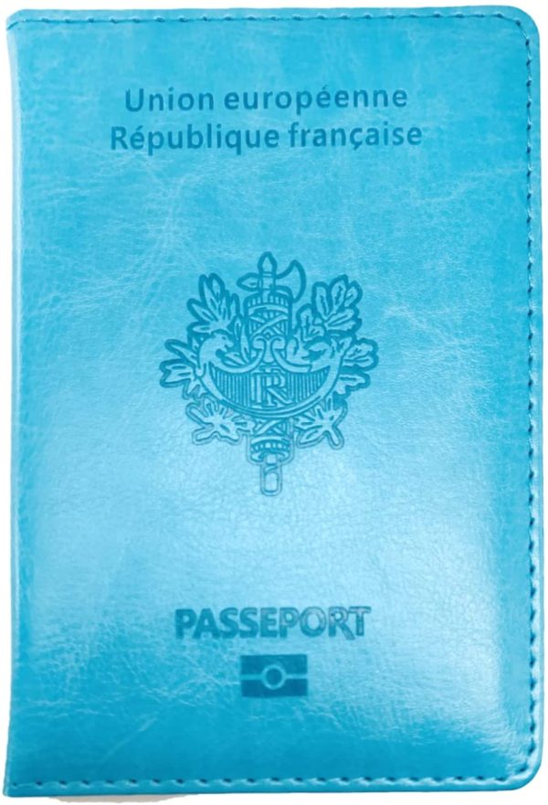 Porte Passeport Housse Protège Passeports Cuir Pochette étui pour Passeport Voyage Protection Housse de Passeport (Bleu Ciel)