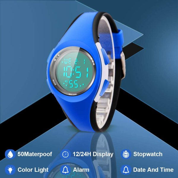 Montre Enfant Garon Fille Adolescent Digitale Outdoor Sport Multifonction tanche LED Lumire Alarme Calendrier Date avec Bande Montre (Blue)