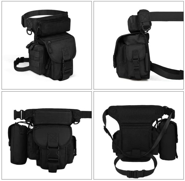 flintronic Sac de Jambe Tactique avec Porte-Bouteille, Imperméable Sac a Outils Sac de Cuisse Banane Militaire Molle Sac de Taille Multifonctionnel pour Randonnée Voyage Moto Cyclisme Pêche Chasse – Image 7