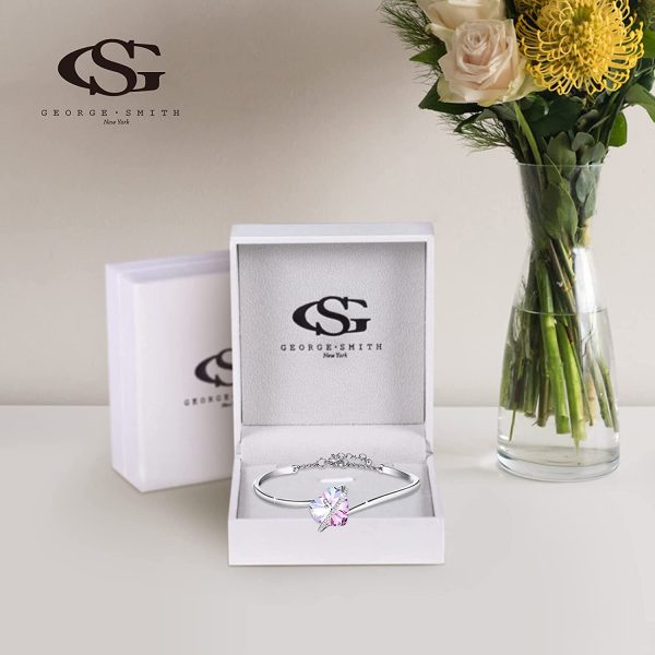 GEORGE · SMITH❤️Bracelet Femme Argent Plaqué Réglable Bracelet Cœur pour Femme avec Cristal Bleu Rose, Idéal Bijoux Cadeau de Fête des mères Anniversaire pour Femme Maman Ami ??avec Boîte Cadeau