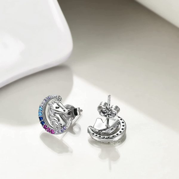 YFN Boucles D'oreilles Licorne en Argent Sterling 925 Boucles D'oreilles Lune Licorne Cadeaux pour Femmes Filles – Image 5