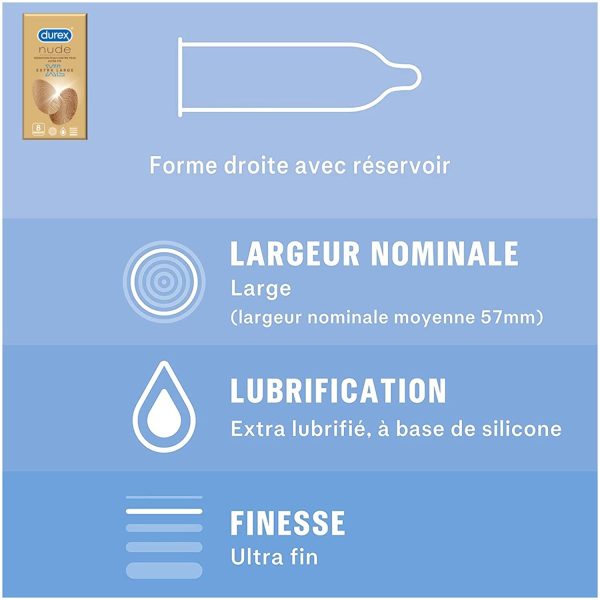 DUREX - Cadeau Saint Valentin Couple - 8 Préservatifs Nude XL Extra Large & 1 Gel Lubrifiant Sensitive 50ml – Image 3