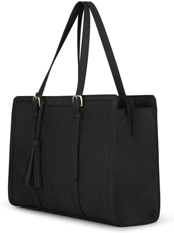 ECOSUSI Sac Porte Document Sac Cabas Femmes Sac à Main en PU Cuir messagers à 3 Compartiments Sac Ordinateur Portable 15.6 Pouces Sac Fourre Tout Femme Sac Cabas pour Le Travail (Noir-1) – Image 2