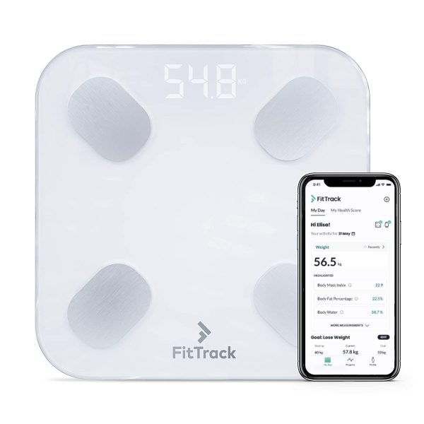 FitTrack Pèse-Personne Impédancemètre Dara - 17 Indicateurs de Santé -% de Gras, Muscle, Eau, Masse Osseuse, Métabolisme Basal, Forme du Corps - Reconnaissance Auto pour 8 Personnes