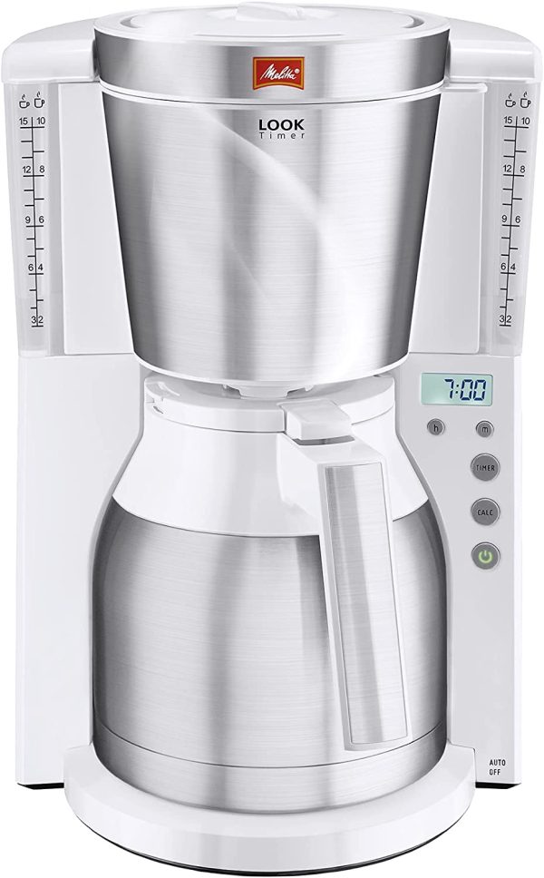 Cafetière à Filtre avec Verseuse Isotherme, Fonction Timer, Sélecteur d’Arôme, Look Therm Timer, Blanc/Acier Brossé, 1011-15 – Image 6