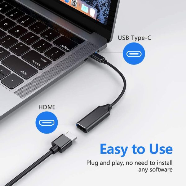 Adaptateur USB C vers HDMI, Adaptateur USB Type C à HDMI 4k (Thunderbolt 3 compatible) avec sortie audio vidéo pour MacBook Pro 2018/2017, iPad pro 2018, Samsung Note 9/S9, Huawei Mate 20 etc (Black) – Image 2