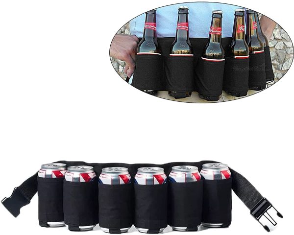 Ceinture Pour Porte Bière Support De Ceinture Canette Soda Pour Buveur Portable Ceinture De Bière Réglable Pliable Avec 6 Porte-Gobelets For Party Camping Voyage Escalade Randonnée Extérieure (Noir)