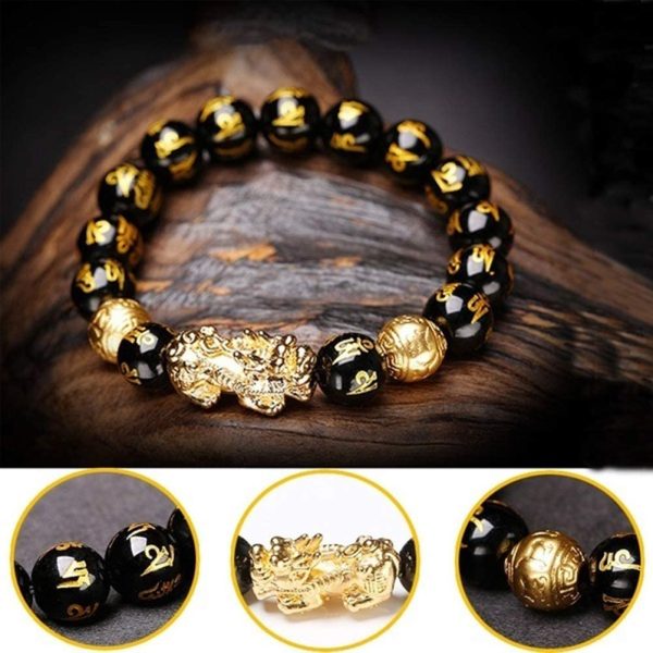 Excras Feng Shui Bracelet D'amulette Pi Xiu, Bracelet en Obsidienne Naturelle Noire – Image 5