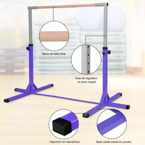 Costway Barre Gymnastique en Acier Hauteur Réglable de 91 à 150CM Capacité de poids100KG pour Ecole, Maison, Jardin Diamètre 4CM – Image 7