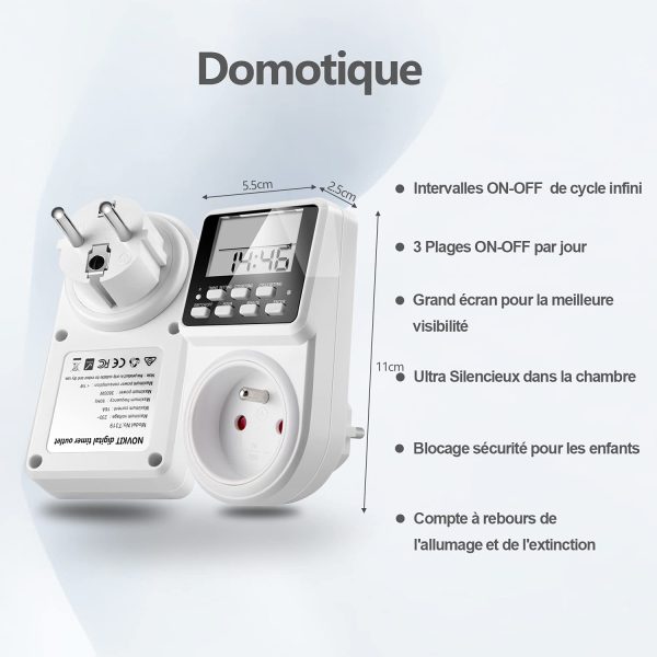 Prise Programmable numérique et programmateur Prise Electrique à Cycle Alternatif et répétitif Prise Minuteur Compte à rebours – Image 6