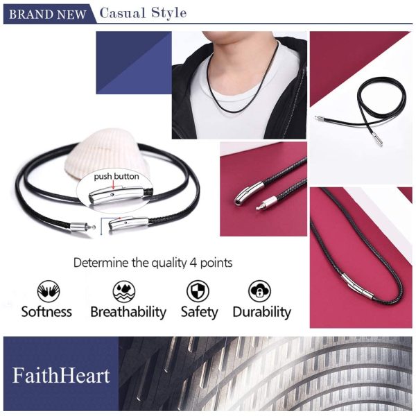 FaithHeart Cordon pour Pendentif Homme/Femme-Prénom Personnalisé Collier en Cuir Simili Noir/Marron Tressé Waterproof 2MM/3MM avec Fermoir Acier Inoxydable - 40/45/50/55/65/70/75 cm (16-30 Pouce) – Image 2