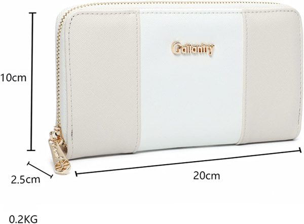 Gallantry - Portefeuille Femme Tout-en-Un Rayures Bicolore - Wallet Long Porte-Cartes Monnaies Format Enveloppe 3 Volets - Compagnon Bandes Grande Capacité Similicuir - Chic Tendance - Beige Blanc – Image 6