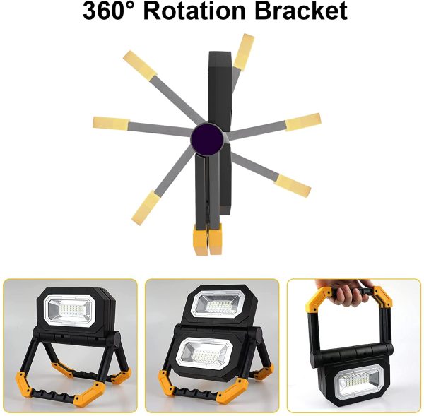 T-SUN Projecteur de Chantier LED Pliable 30W Projecteur LED Rechargeable USB Lampe de Travail Projecteur LED Portable avec Rotation à 360° pour Camping, Chantier de Construction, Urgence – Image 4