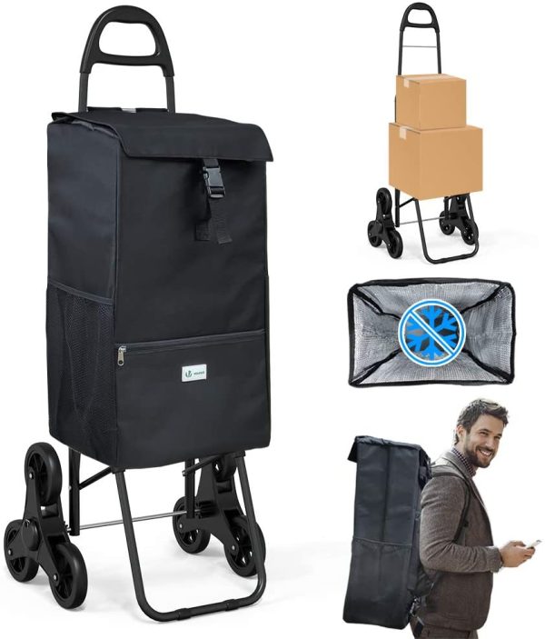 VOUNOT Chariot de Courses Solide Pliable avec Compartiment Isotherme 6 Roues 3 en 1 Sac à Dos Sac de Rangement Caddie Panier Montant Escalier Grande Capacité de 40L Charge Max 30Kg – Image 5