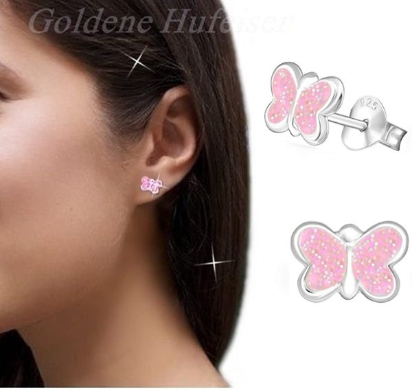 GH1a - Set de 2 paires de boucles d'oreilles à tige - Licorne et papillon brillant - Argent 925 véritable - Boucles d’oreilles d’enfants pour fille, rose, violet, blanc. – Image 4