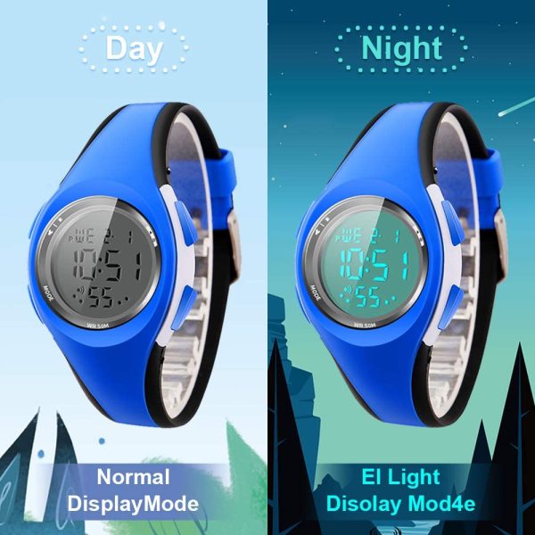 Montre Enfant Garon Fille Adolescent Digitale Outdoor Sport Multifonction tanche LED Lumire Alarme Calendrier Date avec Bande Montre (Blue) – Image 5