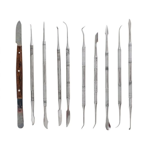 Spatules à Sculpter, Funwill 10pcs Trousse à Outils d'Hygiène Dentaire Dents en Acier Inoxydable pour sculpture, poterie, modelage à la cire à double extrémité