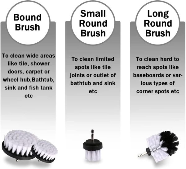 Brosse Nettoyage Perceuse 4 pièces, Brosse pour Perceuse Voiture Carrelage Tapis Baignoire Cuisine Toilettes Blanc – Image 6