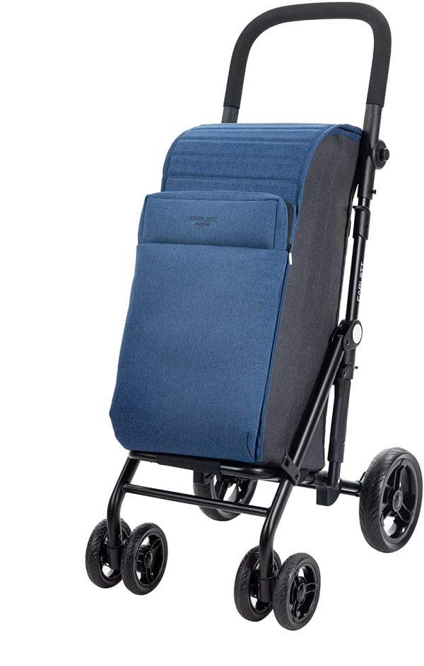 CARLETT Chariot de Courses à 4 Roues | Lett430 Urban Duo | Chariot Pliable avec Sac de Grande Capacité, 25kg, Sac de Magasinage 36L, Sac Thermique 7,5L et Poche Arrière | Bleu Denim – Image 6