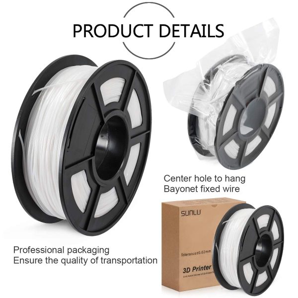 Filament TPU 1.75mm, SUNLU TPU Filament Imprimante 3D, Flexible Filament 1.75, Précision Dimensionnelle +/- 0.03mm, 0.5kg Spool, 1.75 TPU Blanc – Image 3