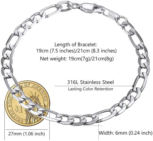 PROSTEEL Chaîne Bracelet Homme Gourmette Maille Figaro 1+3 Bijoux en Acier/Plaqué Or Jaune/Métal Noir pour Garçon Largeur 6mm, 9mm, 13mm