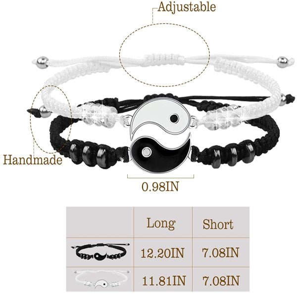 Bracelets Meilleur ami pour 2 Bracelet à cordon ajustable Yin Yang pour BFF Relation d'amitié Petit ami Petite amie Cadeau de la Saint-Valentin – Image 3