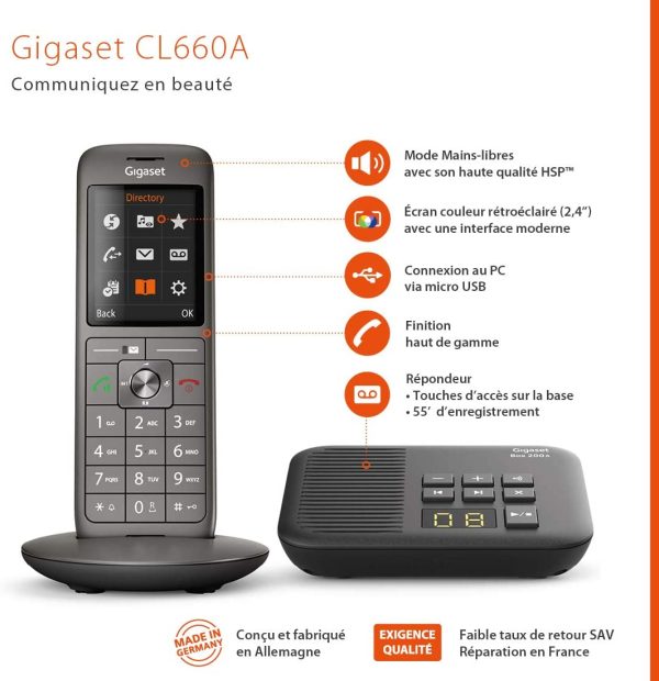 CL660A Solo - Téléphone fixe sans fil - Répondeur - Gris Anthracite [Version Française] – Image 9