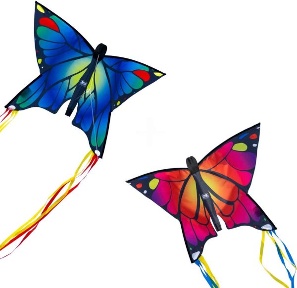 CIM Lot de Cerfs-Volants - Butterfly [ 2 unités Bleu/Rose ] - cerf-Volant monofil pour Enfants à partir de 3 Ans - 58x40cm ??Inclus Ligne de 20ml ??déjà monté ??prêt à Voler