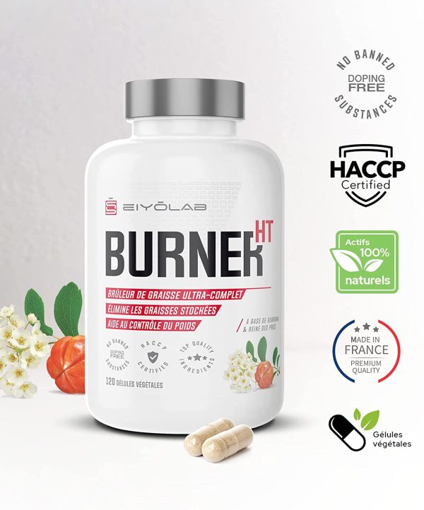 BURNER HT | Brûleur de Graisse Puissant | Coupe Faim Efficace | L-Carnitine + Guarana + Thé Vert + Garcinia Cambogia + Maté | 120 Gélules Vegan | Spectre Complet pour Perte de Poids | Eiyolab