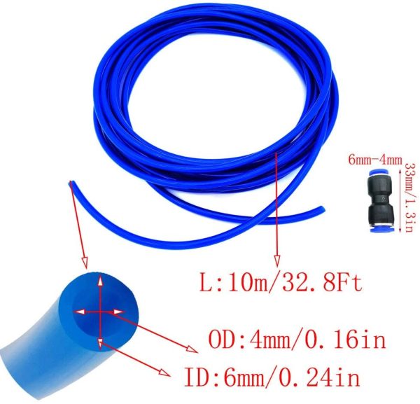 Polyuréthane PU Pneumatique Tuyau,PU Tuyau air, 10 mètre ID 4mm x 6mm OD PU Tuyau,avec 2 Connecteur Pneumatique(Bleu) – Image 4