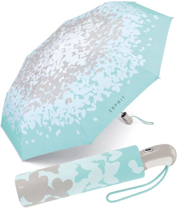 Esprit Femme Parapluie pliable avec automatique s&apos;ouvre et Easymatic Papillon Kiss Aqua Multicolore aqua-grau 95 cm