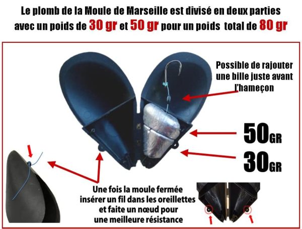 GAUTIER FISHING- Leurre Moule de Marseille TENYA Sparidés Dorades ( x2 moules et x2 plombs 80 gr divisibles en deux parties 30 gr et 50 gr ) – Image 3