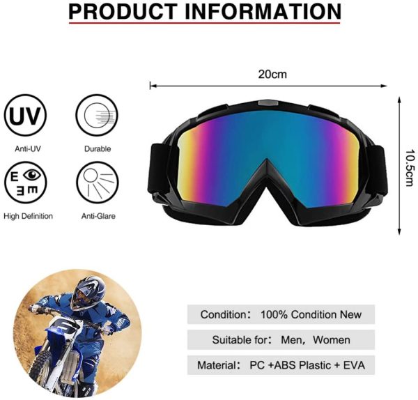 Sijueam Lunettes de moto de qualité supérieure - Anti-buée - Anti-UV - Avec double lentille - Rembourrage en mousse Uvex - Pour activités de plein air - Ski - Cyclisme - Snowboard - Randonnée - Protection des yeux – Image 7