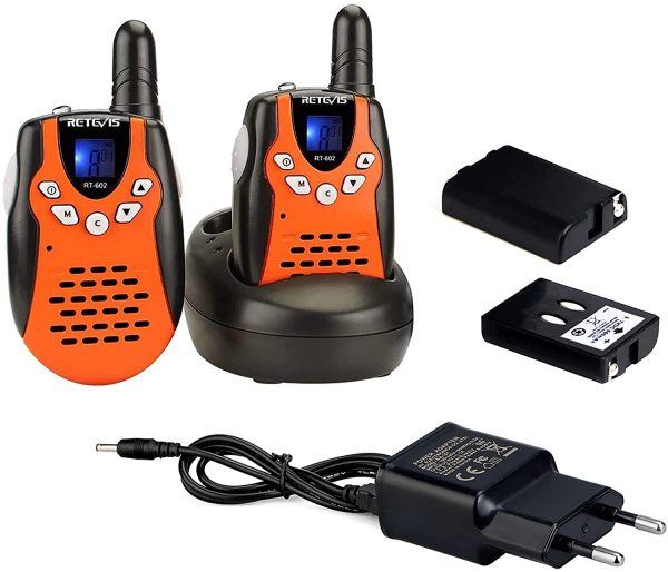 Retevis RT602 Talkie Walkie Enfant Rechargeable, avec Li-ion Batterie et Chargeur, 8 Canaux Lampe de Poche VOX, Longue Portée Jouet pour Enfant pour Activité Intérieure ou Extérieure (1 Paire, Orange) – Image 7